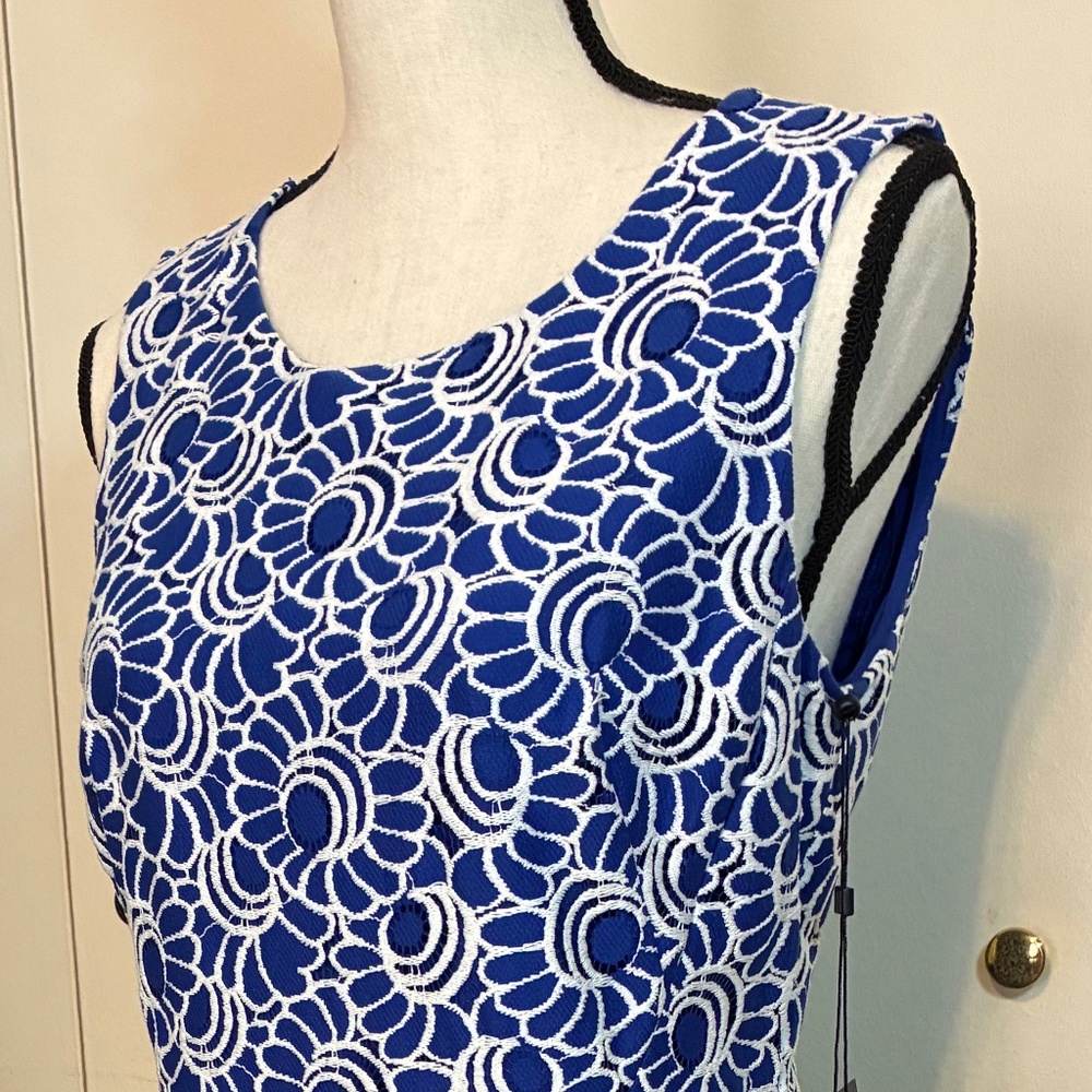 Royal Blue Dress w/ White Sleeveless Fit and Flare to Knee, by Tommy Hilfiger